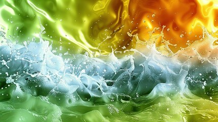 Wall Mural -   A close-up of a rainbow-colored wave splashing water on its side, surrounded by the vivid colors of the rainbow