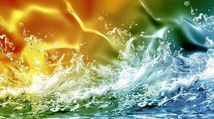 Sticker -   A vibrant image depicting water cascading on a multi-colored background consisting of yellow, green, blue, orange, and red tones