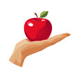 © Irina - red apple in the palm isolated on white background. Vector fruit clipart in flat style for design