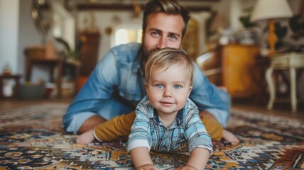 Wall Mural - Happy father and son