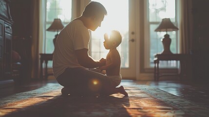 Wall Mural - Happy father and son