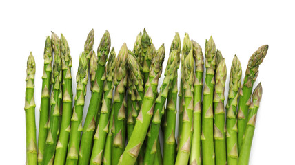 Wall Mural - Fresh green asparagus stems isolated on white, top view