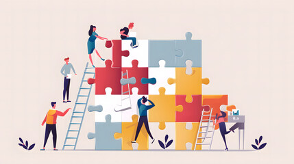 Build your way to success. Putting together a puzzle of success. Vector illustration design