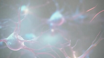 Wall Mural - neuron cells neural network under microscope neuro research science brain signal information transfe