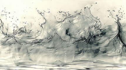 Wall Mural -  Black-and-white image of water splashing on a body of water against a blue sky