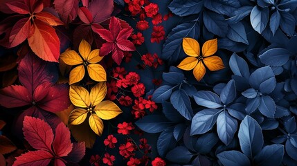 Canvas Print - Autumn Leaves in Red, Blue and Yellow