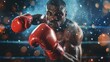 © Matthew - Muscular boxer in red gloves ready to fight in intense lighting setup