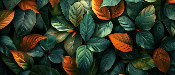 Canvas Print - Dark Green and Orange Leaves Pattern