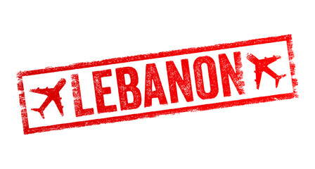 Poster - Lebanon - is a country in the Levant region of West Asia, text emblem stamp with airplane