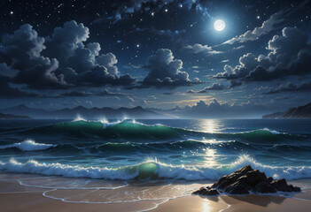 Wall Mural - moon over ocean