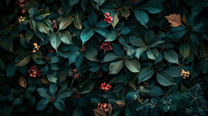 Canvas Print - Dark Green Leaves with Red Flowers