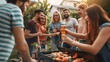 © acnaleksy - Group of friends having fun and drinking beer together at a barbecue party