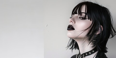 Wall Mural - Generation Z goth - young white woman with black hair and pale makeup