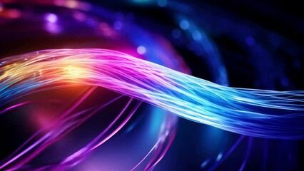 Colorful glowing optic fiber electrical cables wires neon lines abstract 3d ai design background pattern glow colored streams information optical connection internet web multicolor data led technology