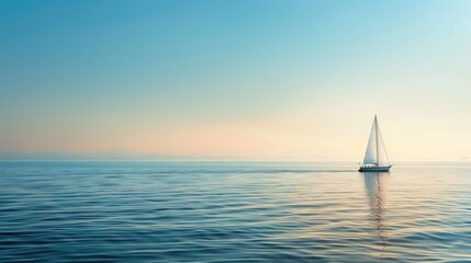 Wall Mural - A calm ocean view with a sailboat in the distance, evoking serene happiness