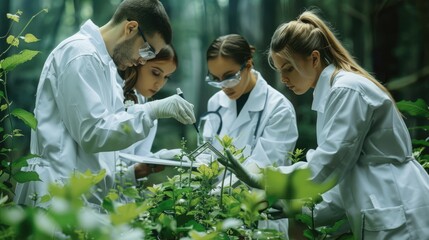 Poster - Researchers use digital tools in a green biotech lab for scientific experiments, collaboration, and innovation AIG62