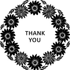 Thank you card with floral wreath chrysanthemum flower silhouette vector art illustration