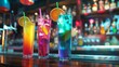 © Khalida - Colorfully rendered cocktails displayed on a bar counter