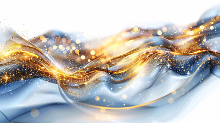 Wall Mural - Abstract composition of shimmering golden and silver waves, highlighted with sparkles and bokeh effect, perfect for a luxurious background with copy space.