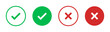 © icons gate - check mark icon button set. check box icon with right and wrong buttons and yes or no checkmark icons in green tick box and red cross. vector illustration
