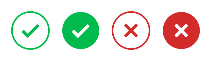 Wall Mural - check mark icon button set. check box icon with right and wrong buttons and yes or no checkmark icons in green tick box and red cross. vector illustration