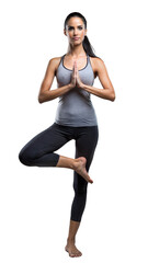 Wall Mural - Female yoga instructor demonstrating tree pose on transparent background