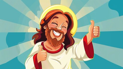 Wall Mural - A cartoon of Jesus giving a thumbs up