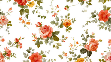 Wall Mural - Vintage pink and red rose pattern isolated on transparent background. Retro floral graphic design element, spring or summer nature blossom, garden fabric print, romantic invitation card decoration