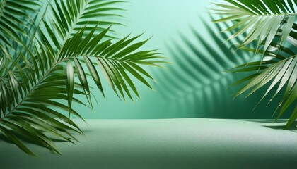 Wall Mural - abstract natural landscape showcasing shadows and green palm leaves with copy space image