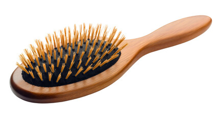 Wooden hairbrush comb object isolated on transparent background. Hair and beauty equipment care accessory equipment