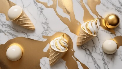 Wall Mural - luxury marble texture white and gold chocolate ice cream melting premium design concept