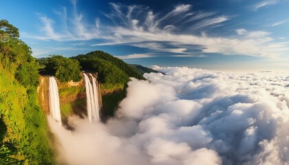 Wall Mural - a beautiful waterfall in the sky above clouds