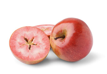 Wall Mural - Sweet pink apples on white background