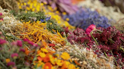 Wall Mural - Dried herbs and flowers delicately scent the air adding to the sensory experience of the feast.