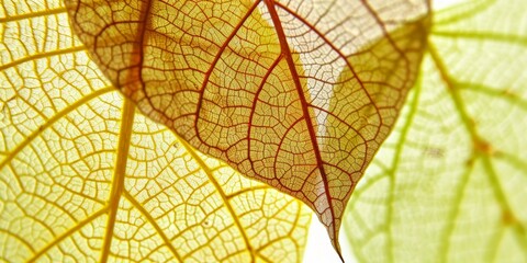 Wall Mural - Close-up veins of transparent autumn leaves with intricate patterns