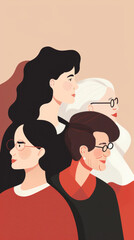 Wall Mural - Four women are standing together, with one of them wearing glasses