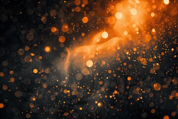 Wall Mural - A black and orange background with many small orange dots. The dots are scattered all over the background, creating a sense of chaos and movement