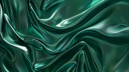 Sticker - Fluid emerald green waves with a metallic sheen. 3D abstract concept representing luxury and dynamic movement. Design for wallpaper, background, or creative graphic material.
