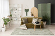 © Pixel-Shot - Interior of living room with green sofa and glucophone on table