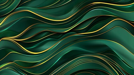 Wall Mural - Luxury golden emerald wallpaper. Abstract gold line arts texture with green emerald background design for cover, invitation background, packaging design, fabric, and print. Vector illustration.
