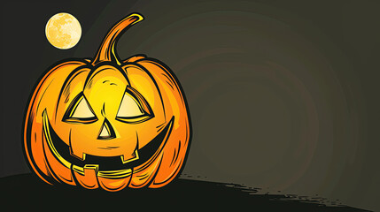 Wall Mural - Halloween background with cartoon Jack-o-lantern pumpkin. With area for text to the right. 