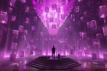 Wall Mural - DJ performing with vibrant lights and a dynamic and futuristic backdrop