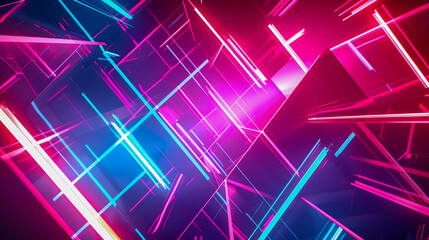 Poster - Dazzling Neon Geometric Abstract Digital with Kaleidoscopic Motifs and Incandescent Tones  Futuristic modern and technologically inspired background with angular fragments decagonal shapes