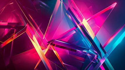 Poster - Vibrant Geometric Neon Abstraction with Decagonal Motifs and Angular Fragments  Minimalist digital featuring incandescent neon tones futuristic architectural abstraction and dynamic