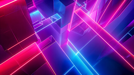 Poster - Radiant Neon Geometric Abstraction with Incandescent Decagonal Motifs  Minimalist digital featuring vibrant angular fragments luminous shapes and bold prismatic tones in a futuristic