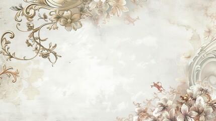 Wall Mural - Elegant Rococo Background with Soft Pastel Colors and Swirling Floral Designs and a Lavish White and Gold Frame