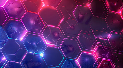 Poster - Radiant geometric neon light background with abstract hexagonal honeycomb lattice patterns futuristic digital graphic design architectural minimalist art