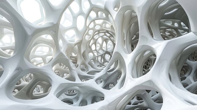 Abstract white geometric installation, twisted parametric structure, digital graphic background. 3d rendering illustration