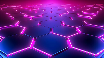 Poster - Radiant neon geometric hexagonal honeycomb lattice pattern with minimalist abstract shapes and vibrant color hues  Futuristic modern architectural minimalist art background