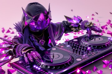 Wall Mural - DJ performing with vibrant lights in a futuristic neon lit setting